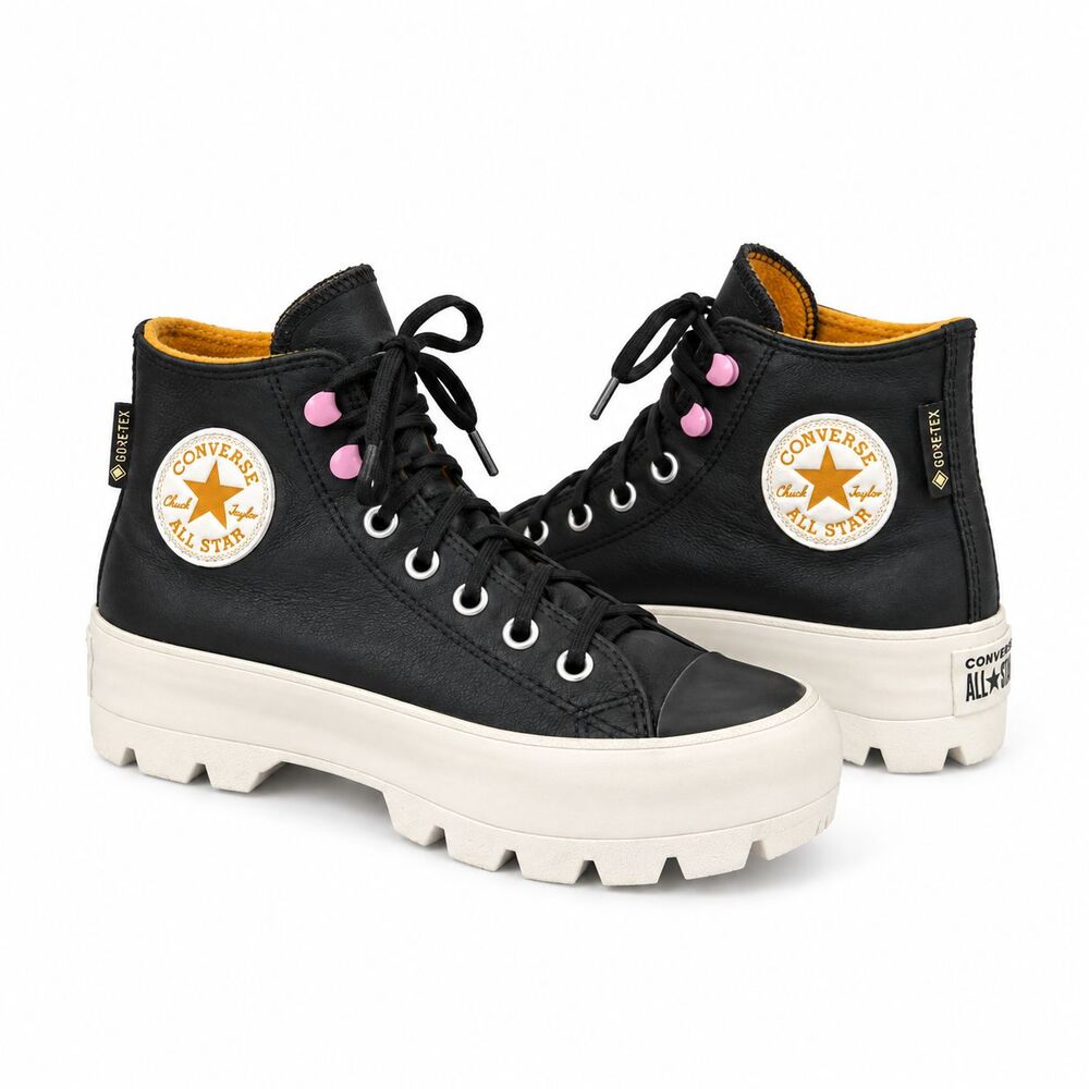 Converse Black Leather Platform High Top Sneakers Chunky Womens Size 8